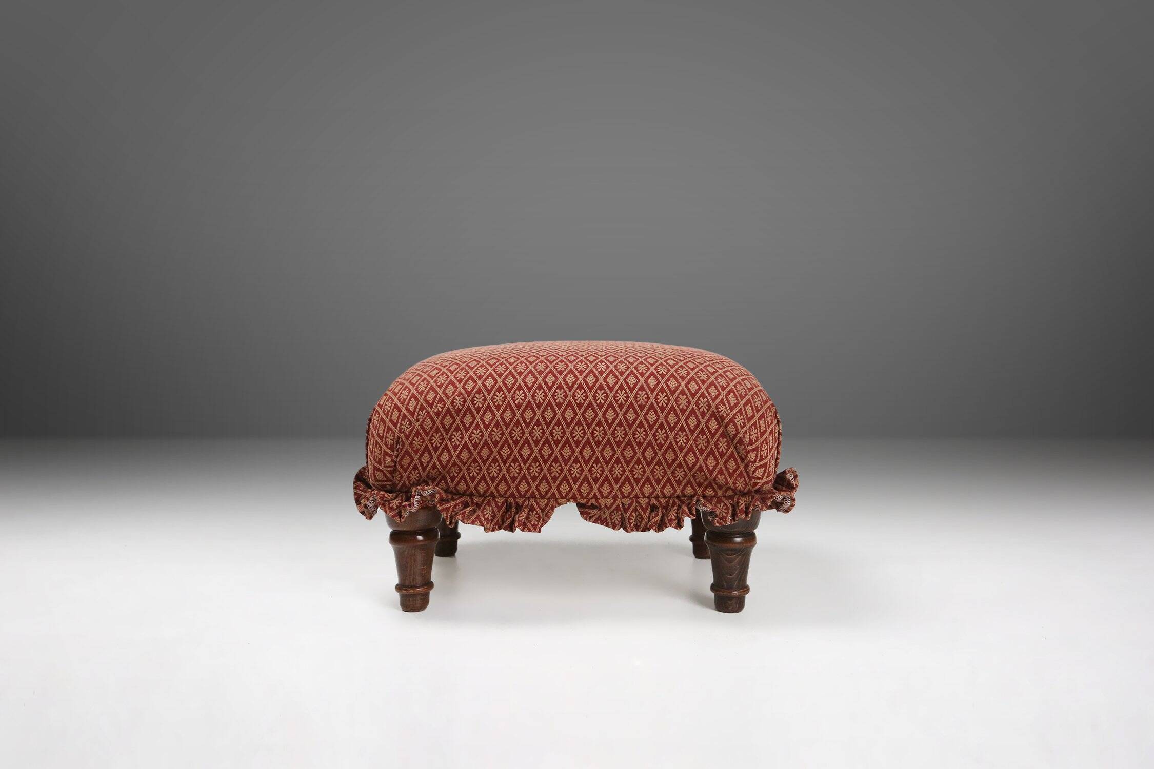 Small Art Deco Footstool with Original Upholstery, France, 1940s