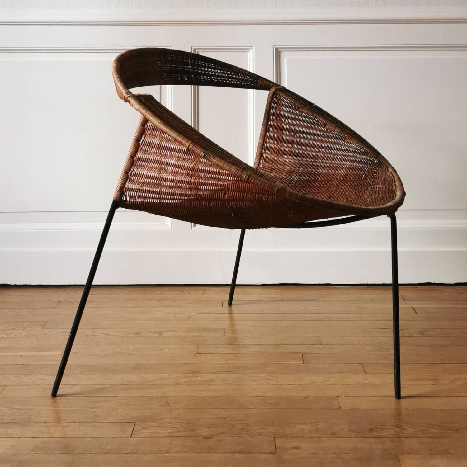 Rush rattan armchair, design by Maurizio Tempestini for Rima, 1960.