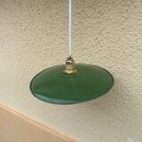Vintage lampshade in green and white enamelled sheet metal with LED electricity
