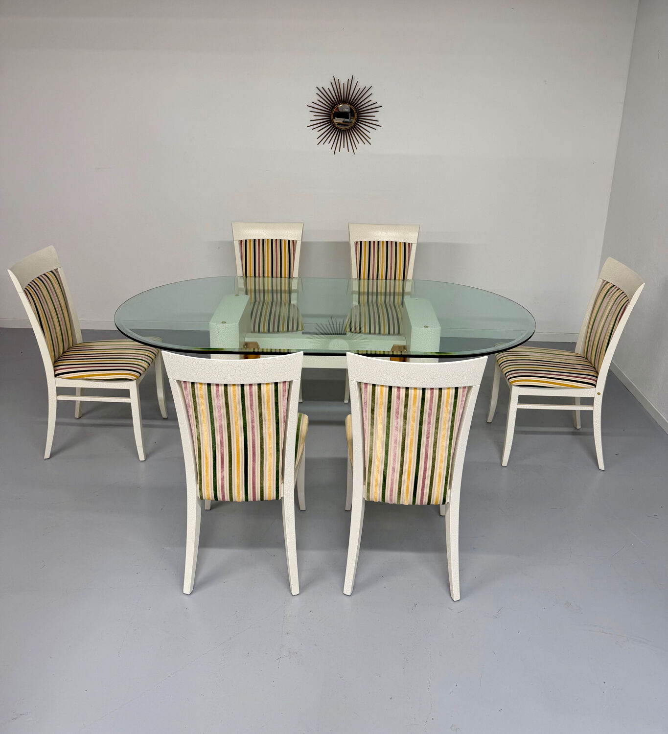 Table and 6 thonet designer chairs with crackled lacquer finish, 1980s vintage