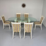 Table and 6 thonet designer chairs with crackled lacquer finish, 1980s vintage