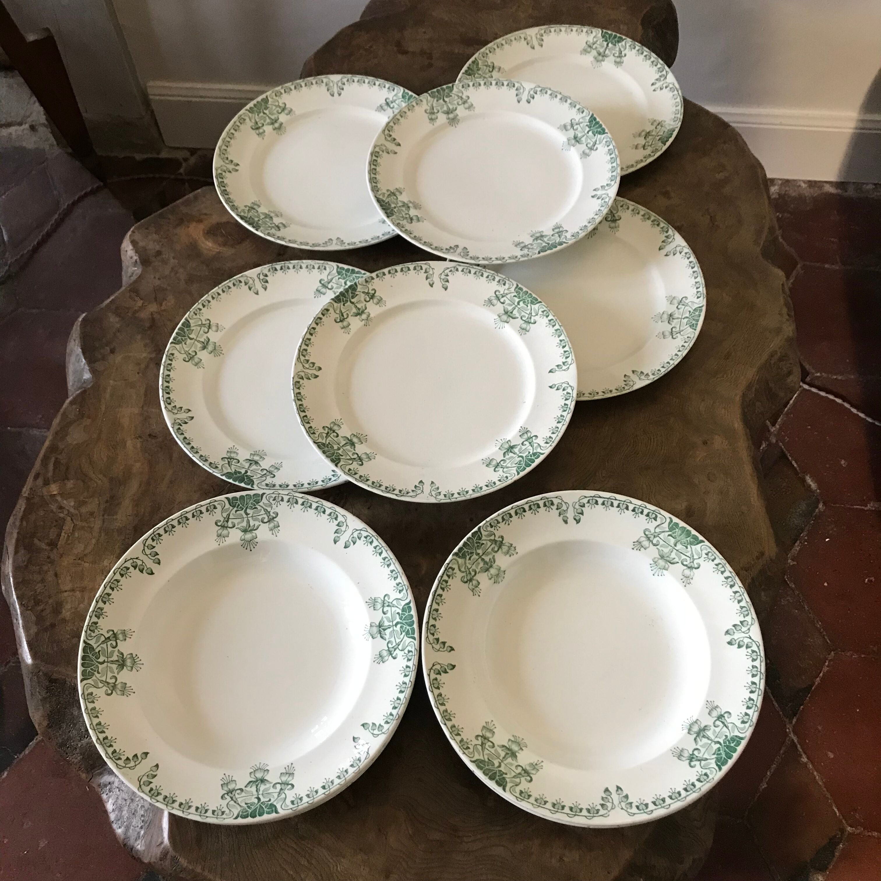 Set of 12 Terre de fer Fushia/Onnaing mixed plates