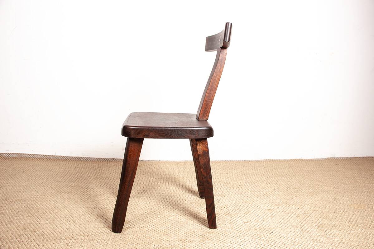 Set of 4 Scandinavian chairs in solid Elm, model T in the style of Olavi Hannin.