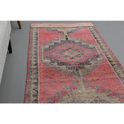 Vintage Turkish Hand-Knotted Wool Cotton Pink Runner Rug 98x330