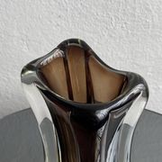 Vintage Murano-Style Art Glass Sommerso Handkerchief Vase, Amber & Clear