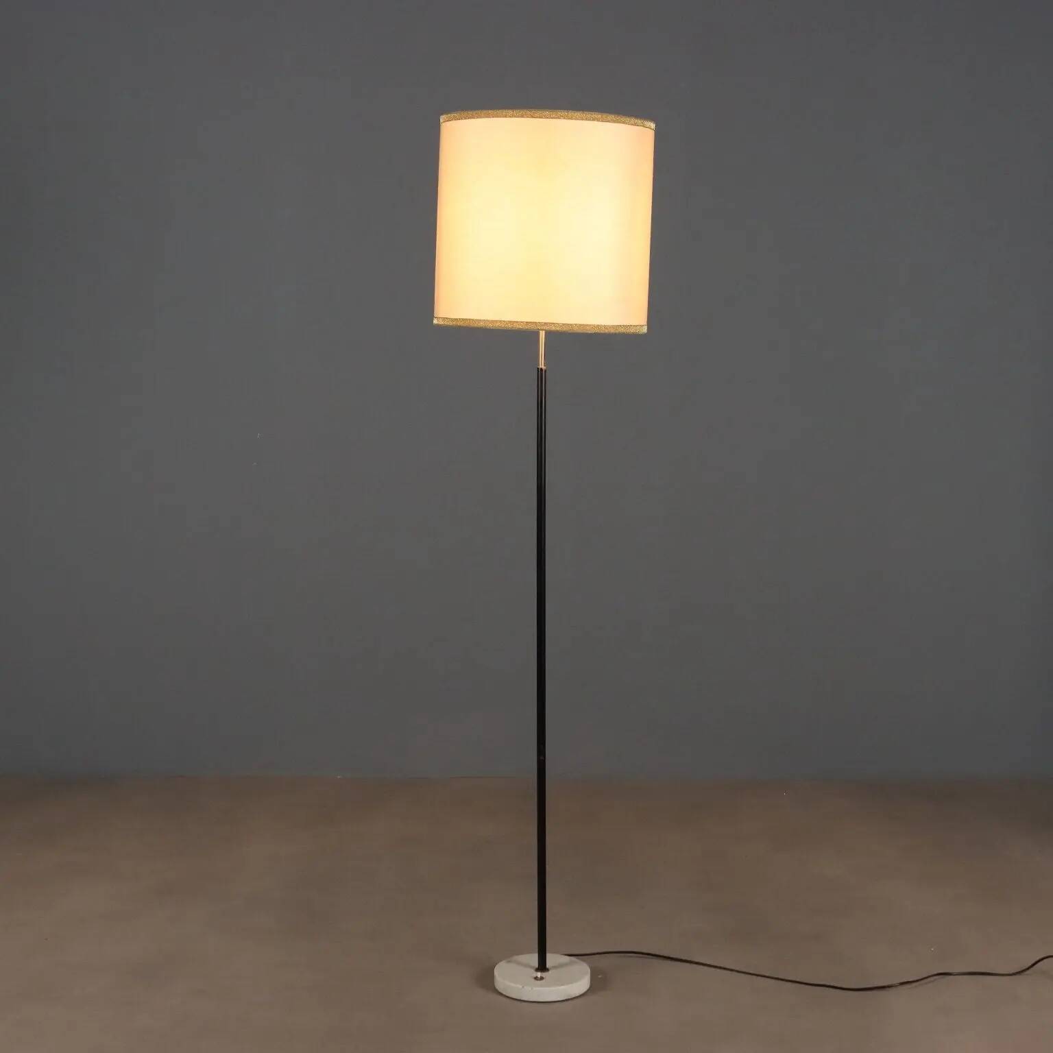 Vintage floor lamp in marble, metal, and fabric, designed in the 1950s-1960s.