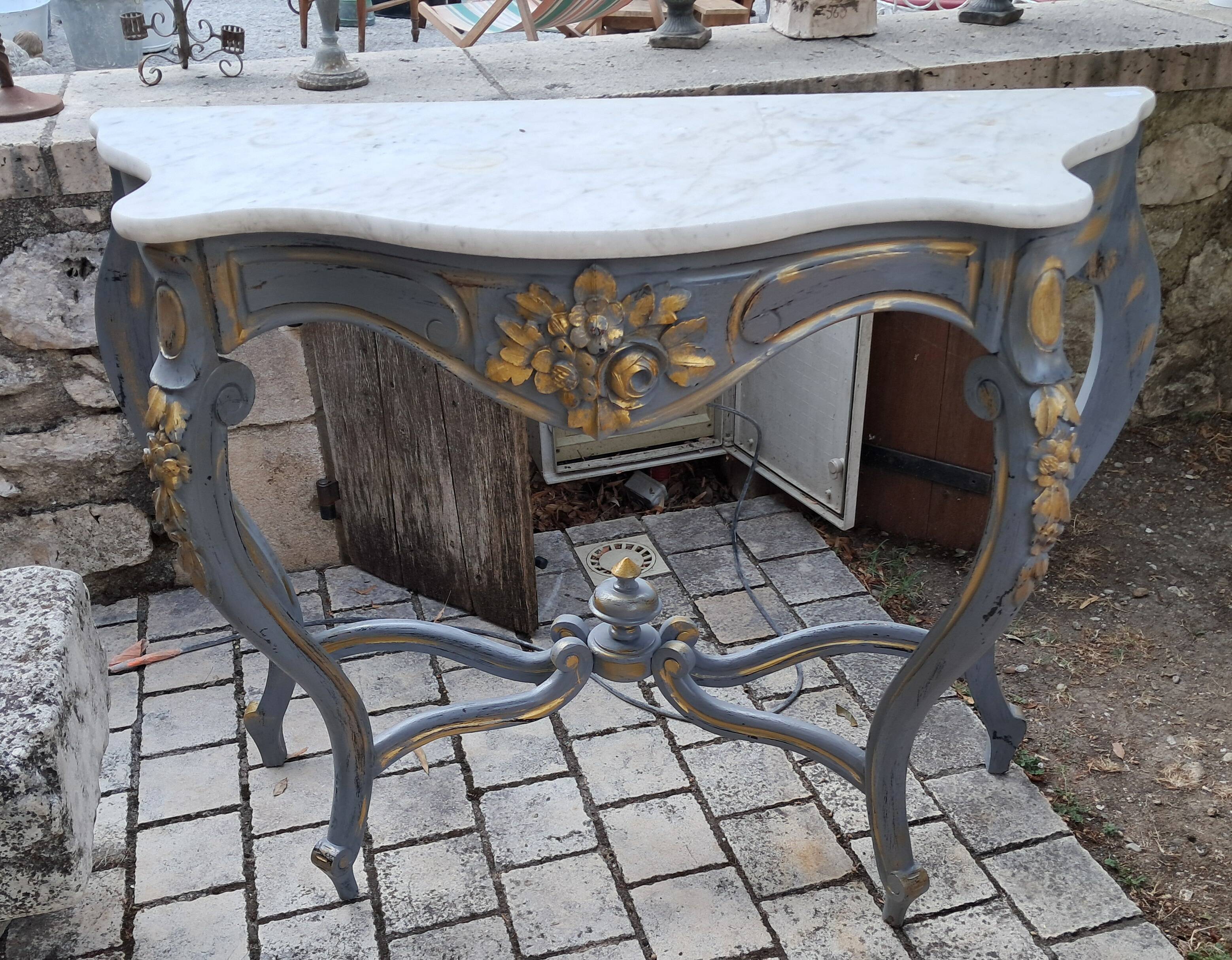Console en bois et marbre