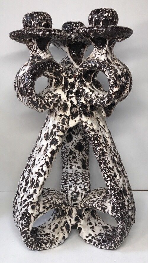 Triple candlestick Fat Lava signed Marius Giuge rare vintage Vallauris