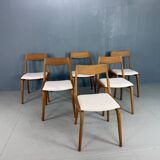 Alfred Christensen Danish oak "Boomerang" chairs set of 6 boucle fabric