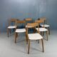 Alfred Christensen Danish oak "Boomerang" chairs set of 6 boucle fabric