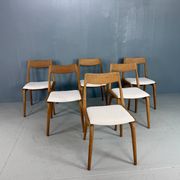 Alfred Christensen Danish oak "Boomerang" chairs set of 6 boucle fabric
