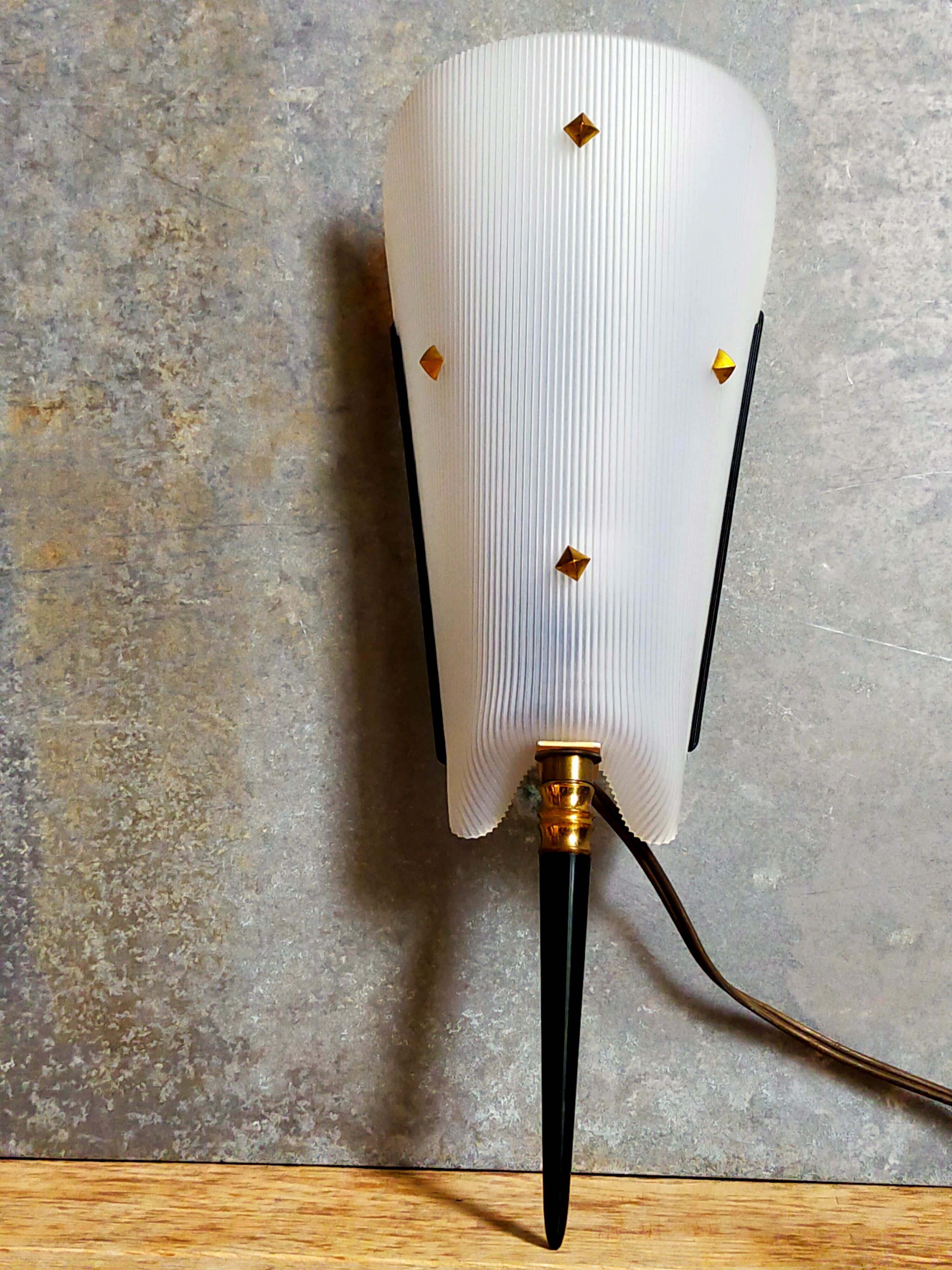 Pair of vintage plexi and bakelite 50s wall lamps