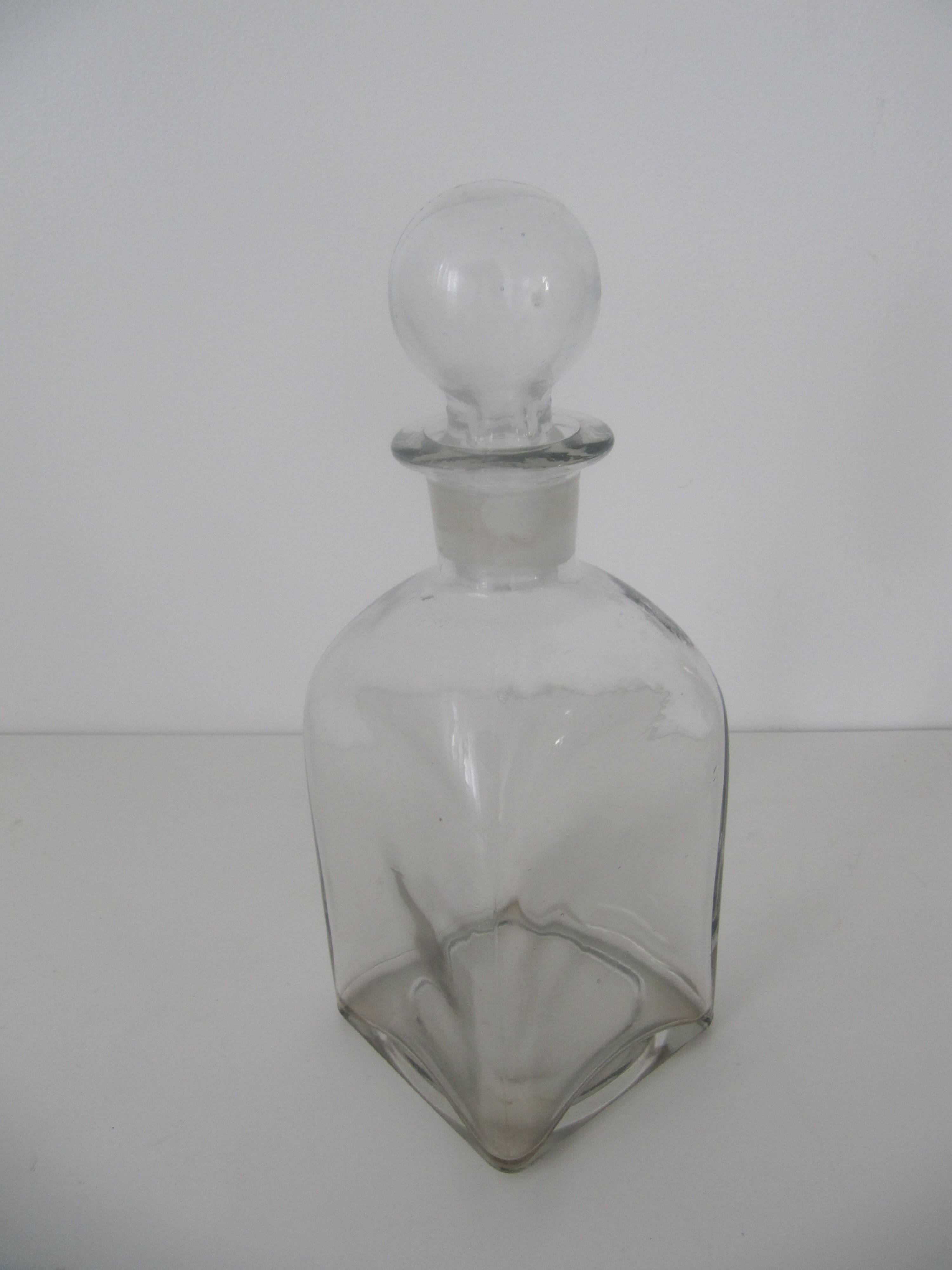 Square old carafe - white glass smooth