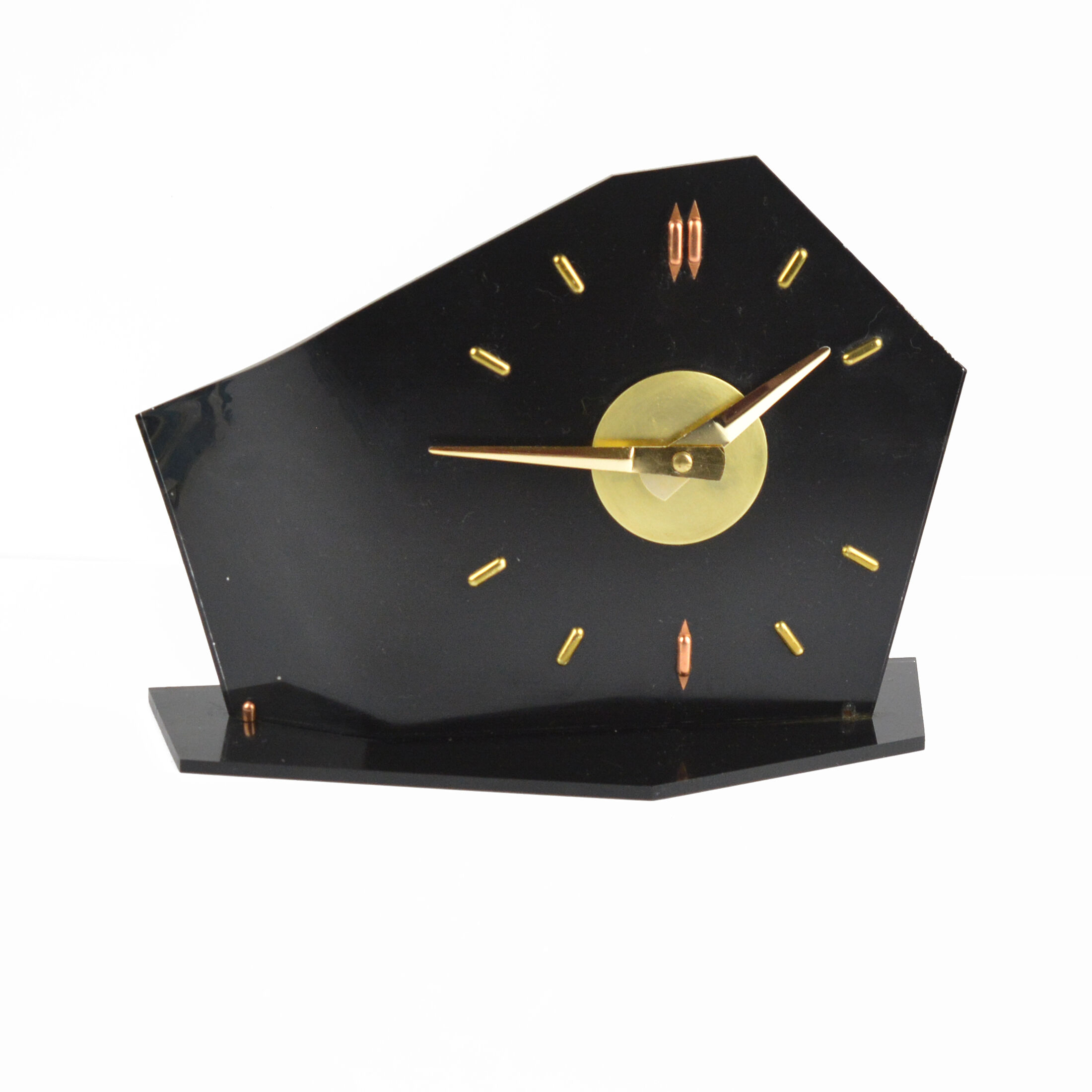 1950s bakelite brusel style fireplace clock, prim czechoslovakia