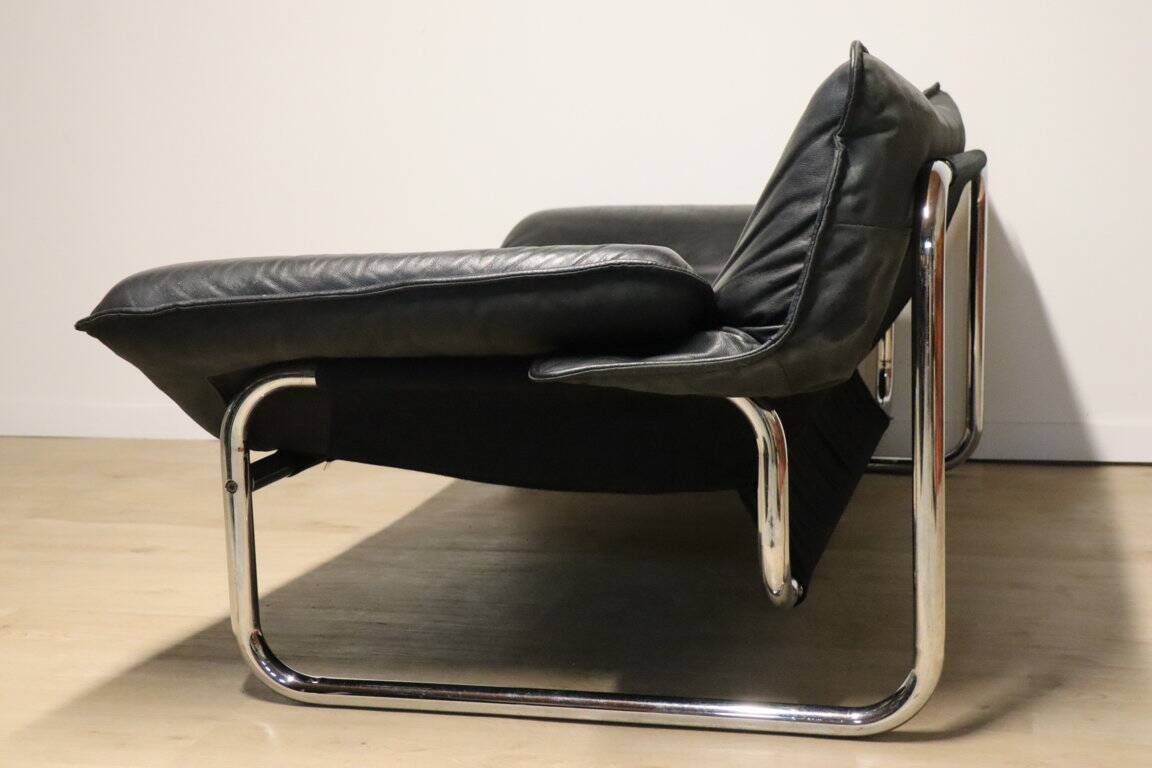 Vintage sofa by Johan Bertil Häggström for Ikéa in leather and chrome metal, 1970s