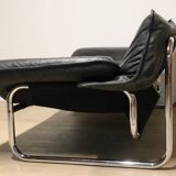 Vintage sofa by Johan Bertil Häggström for Ikéa in leather and chrome metal, 1970s