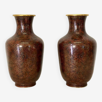 Paire de vases chinois en émail cloisonné vintage 60's