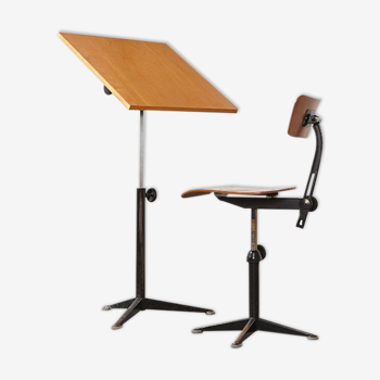 Rare 'reiger' drafting table & working chair by friso kramer for ahrend de cirkel 1963