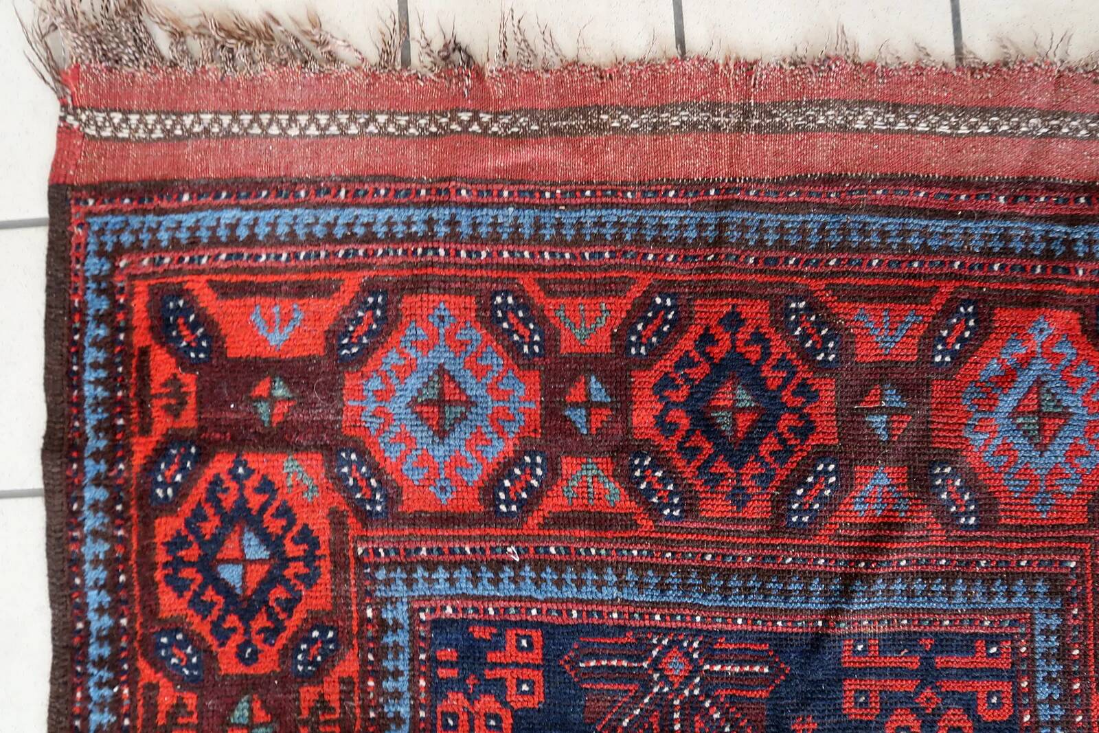 Handmade antique Afghan Baluch rug 95cm x 219cm 1880s
