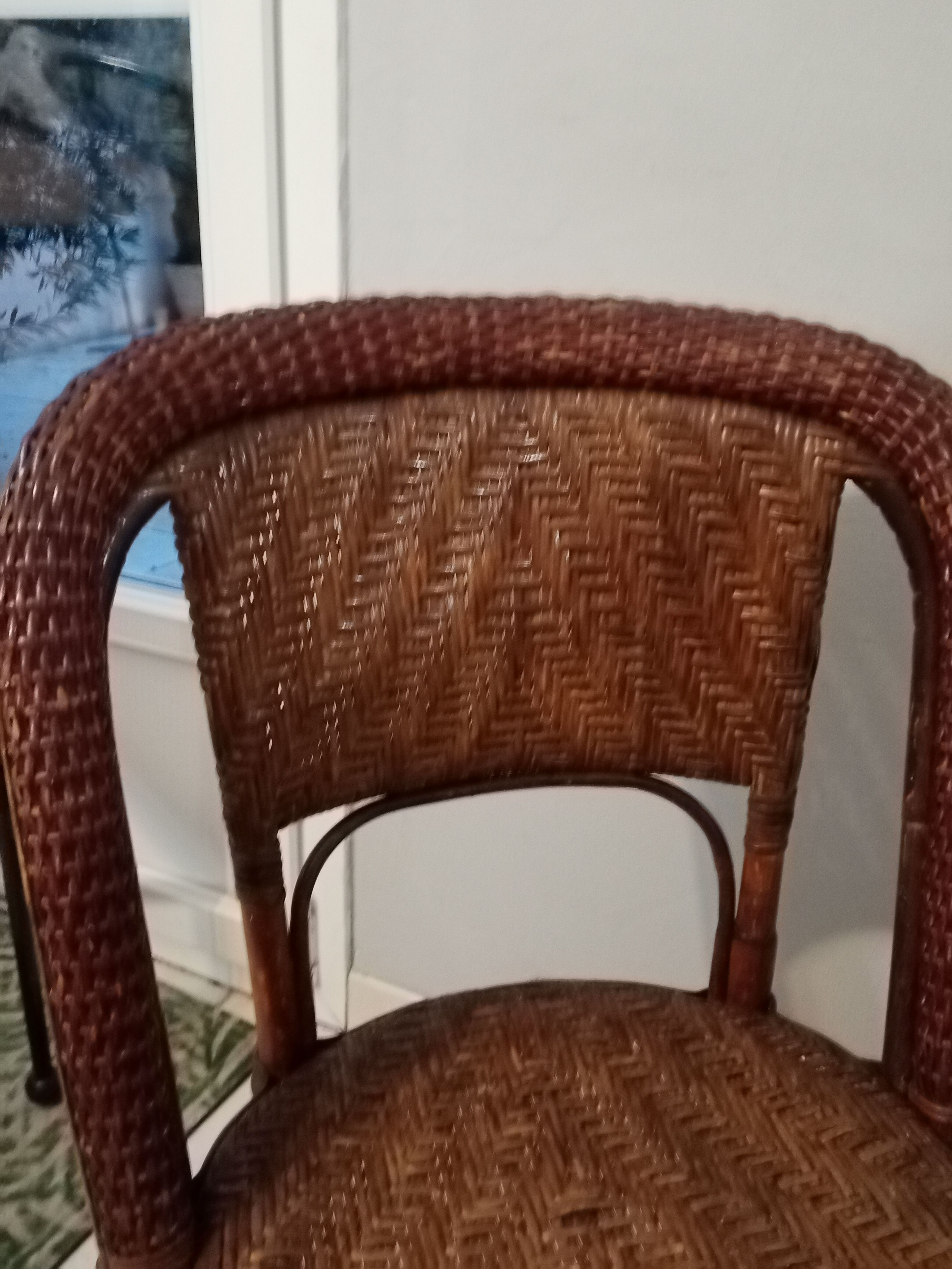 Old rattan bistro chair ROUSSEAU with plate