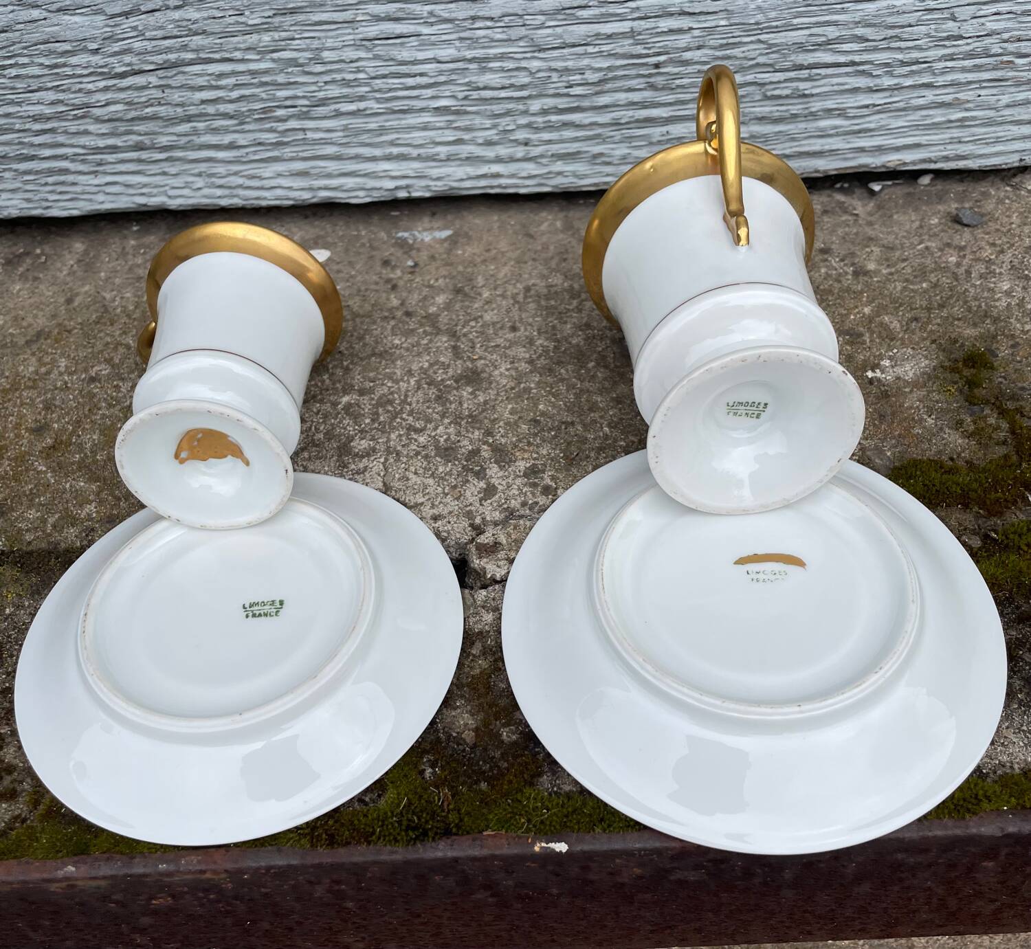 Two Limoges Porcelain Cups, White & Gold