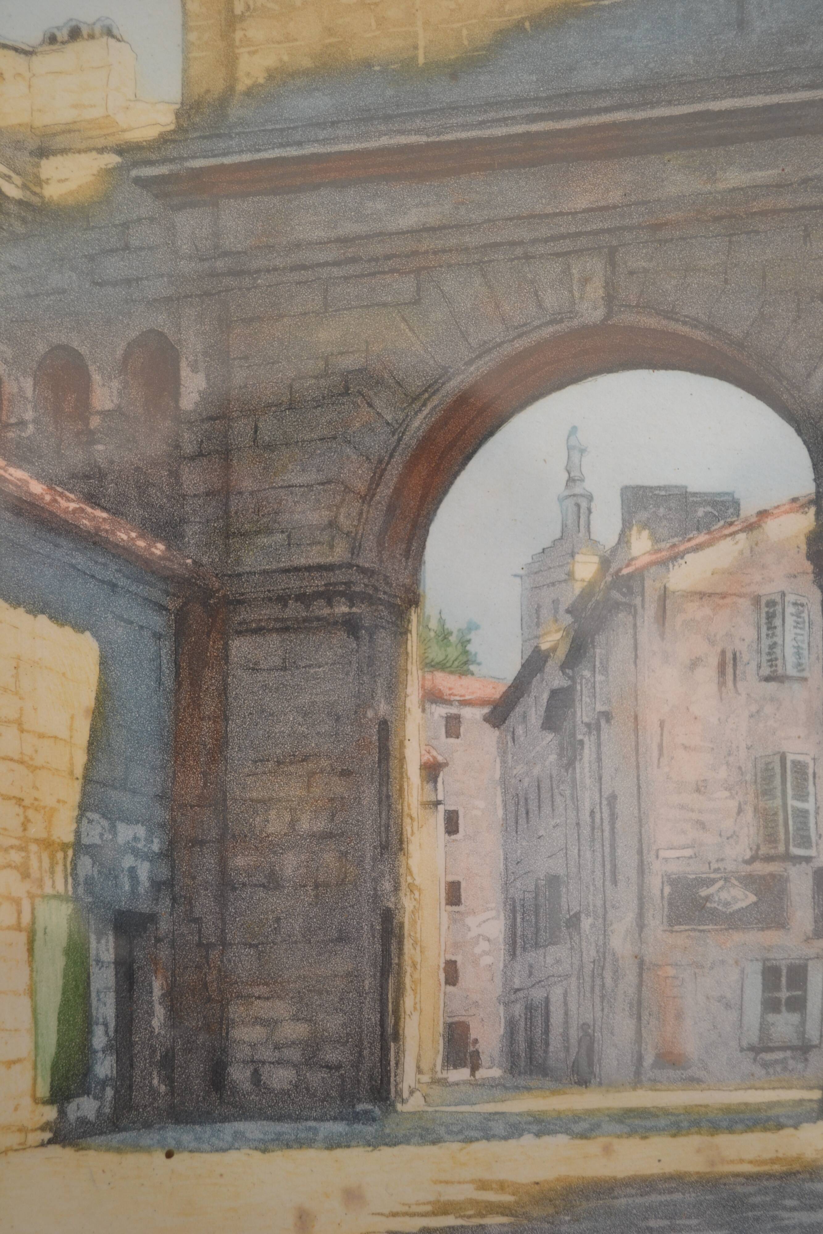 The Rhône Gate in Avignon around 1900, aquatint engraving signed.