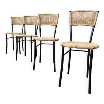 Vintage wicker dining chairs, 1980s - set of 4