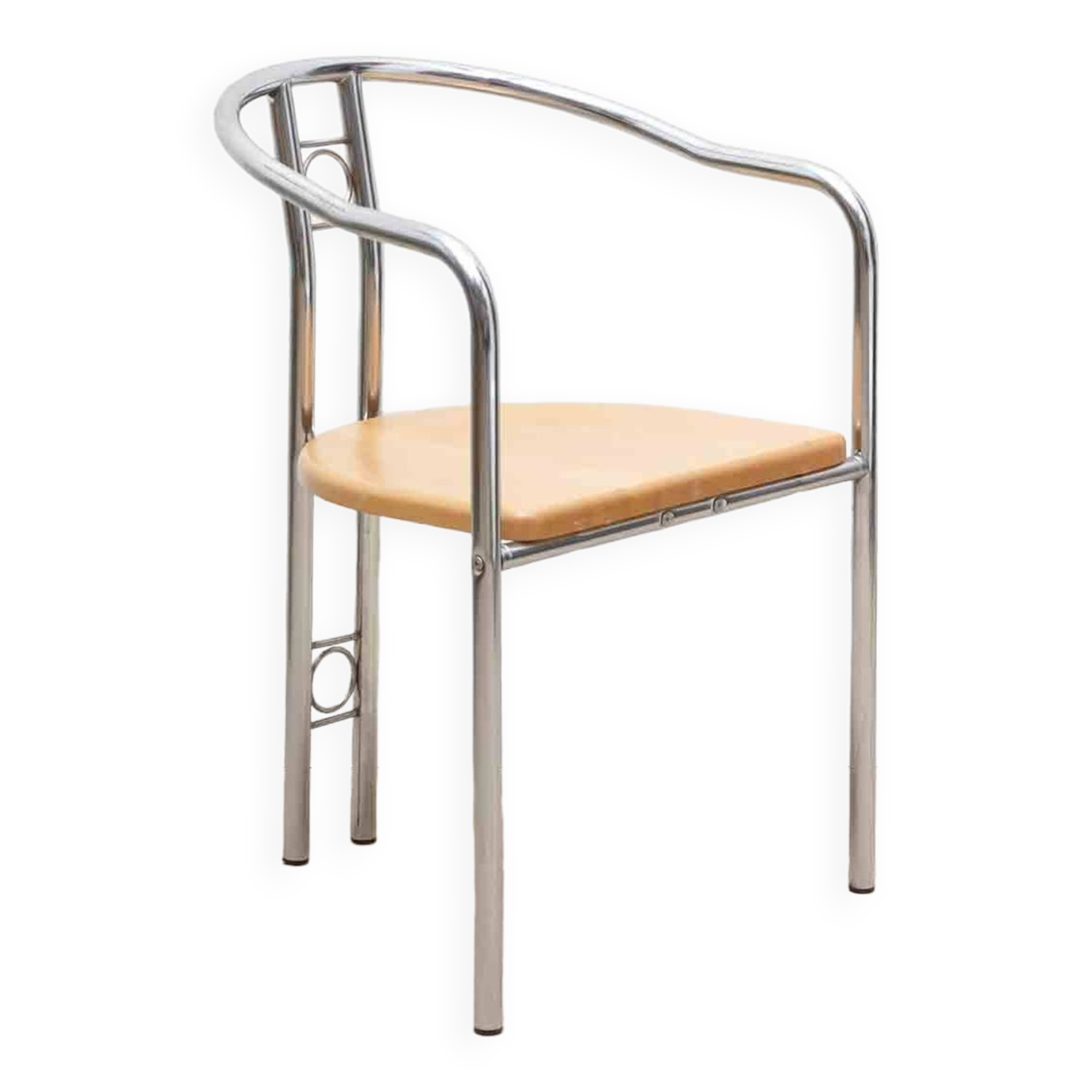 Chaise vintage en bois claire et pieds chromés