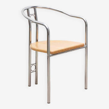 Chaise vintage en bois claire et pieds chromés