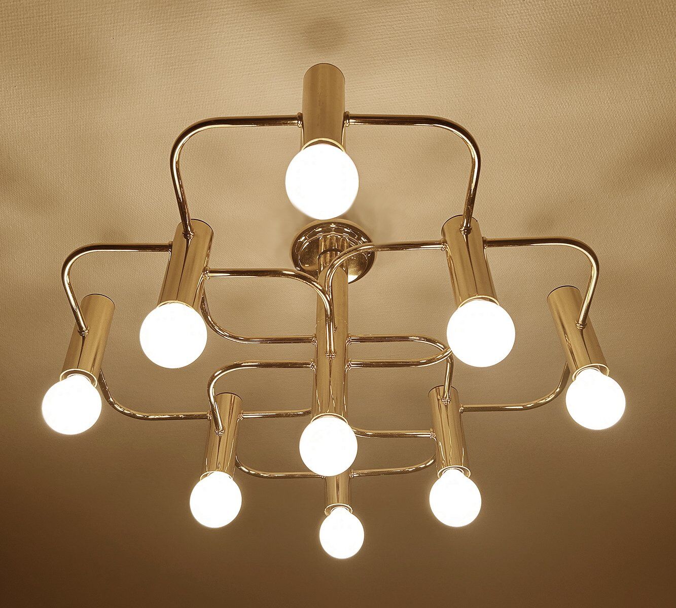 Large Space Age gilded ceiling light from Leola