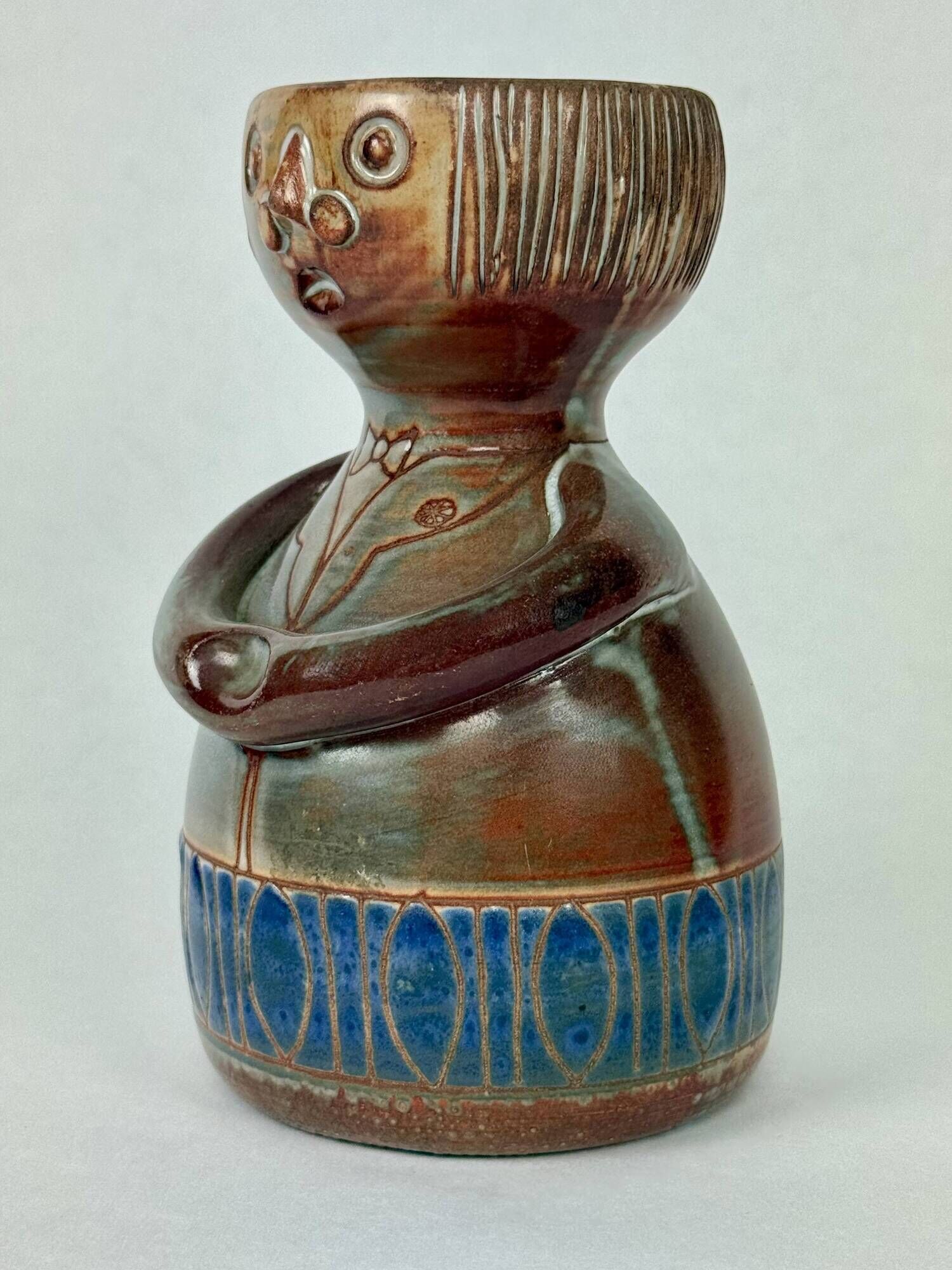 Vintage anthropomorphic stoneware photophore vase in the style of Sébastien Claramunt Pouchain.