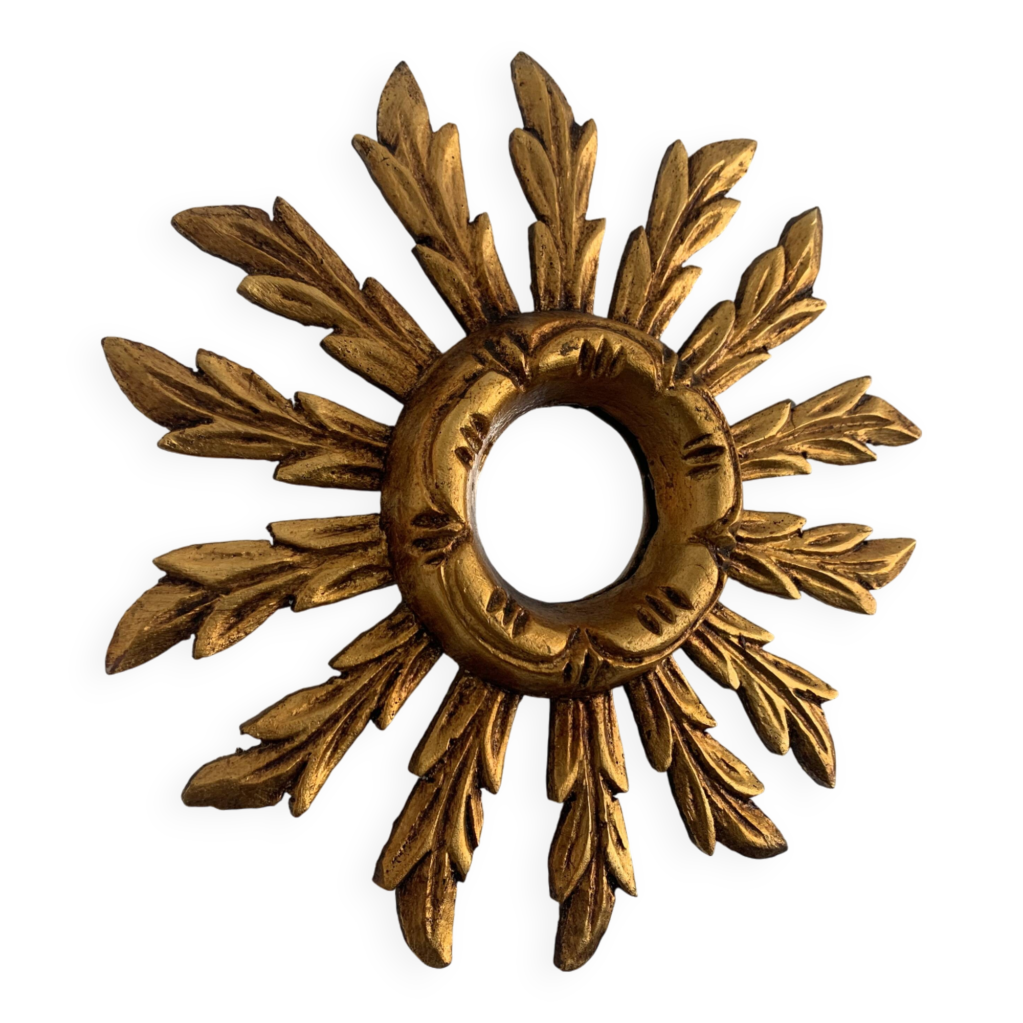 Vintage 1960 sun mirror carved wood gold leaf - 27 cm