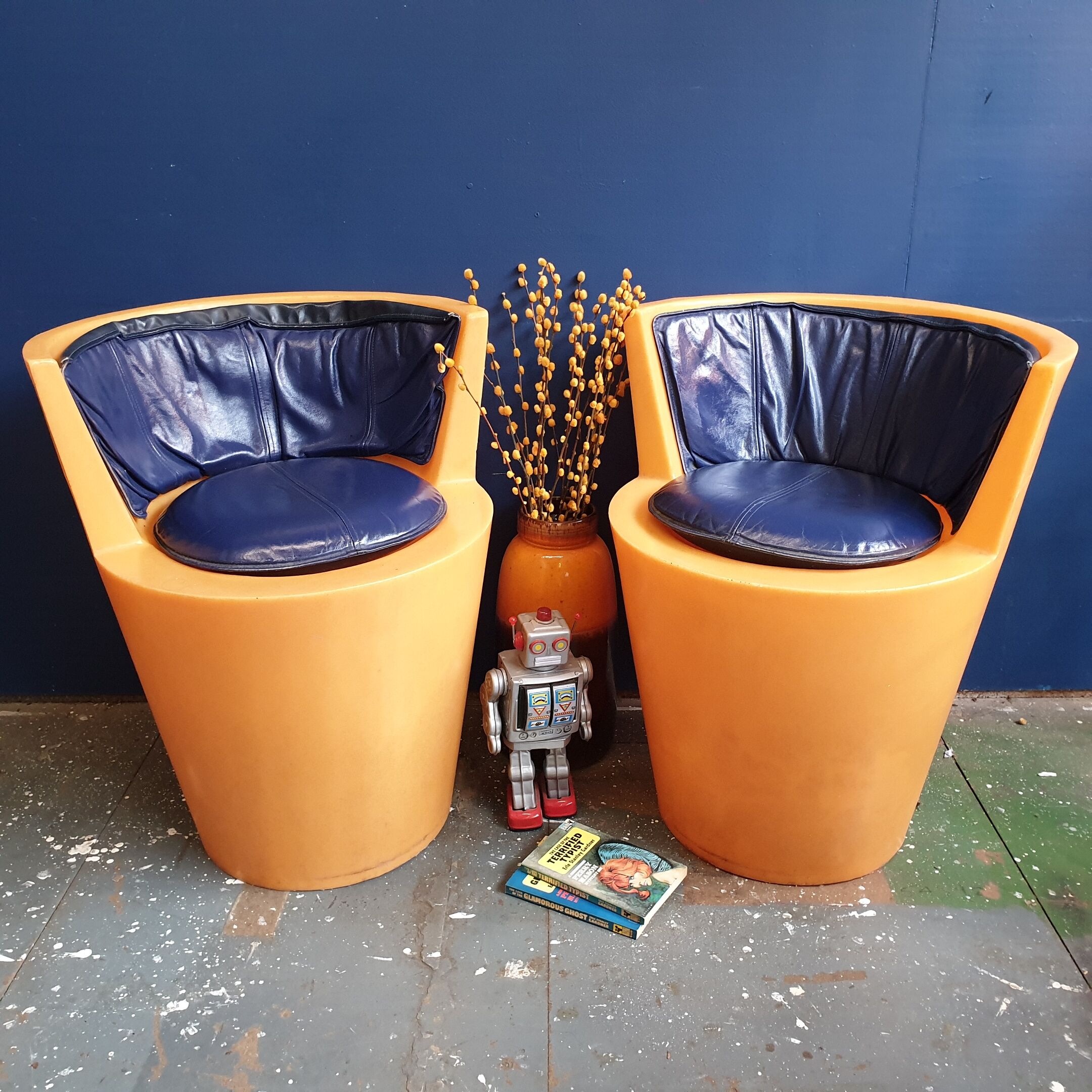 Pair of Tom Dixon orange tub chairs 1990s