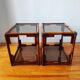 Pair of bedside tables - rattan smoked glass side tables vintage 70s-80s