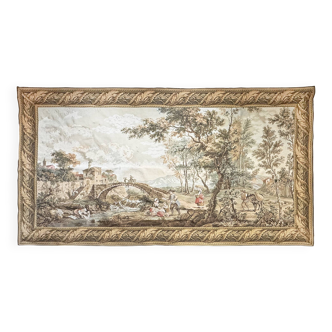 Mechanical tapestry representing an animated landscape around a village