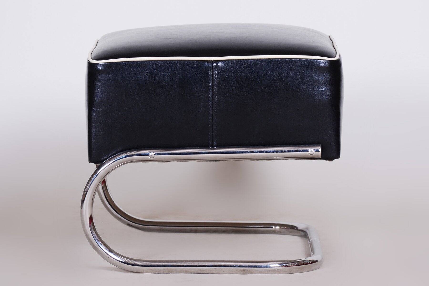 Bauhaus Armchair with Stool in Chrome attributed to Mücke-Melder, Czech, 1930s, Set of 2