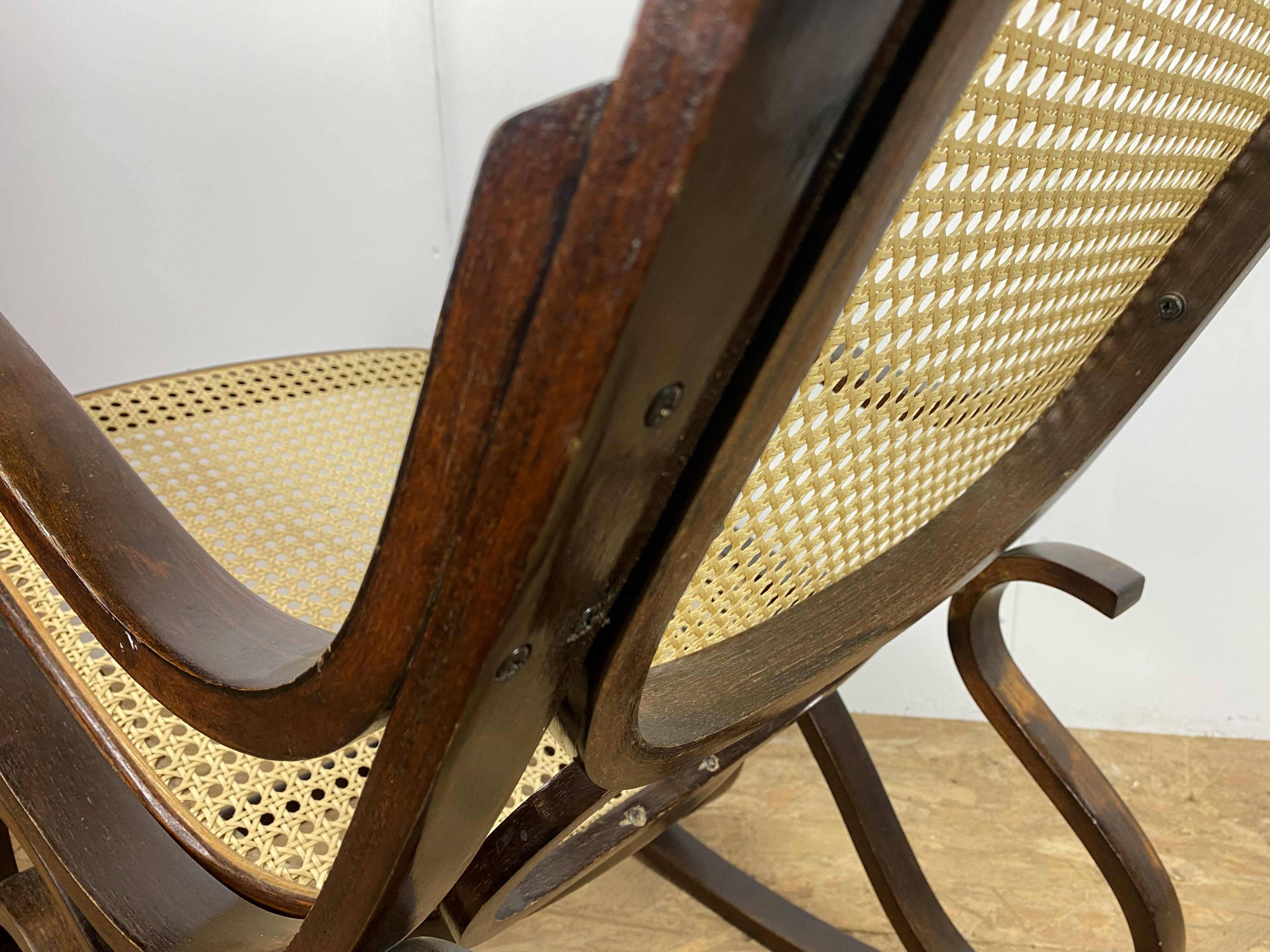 Rocking Chair in wood and canework, vintage 1970s