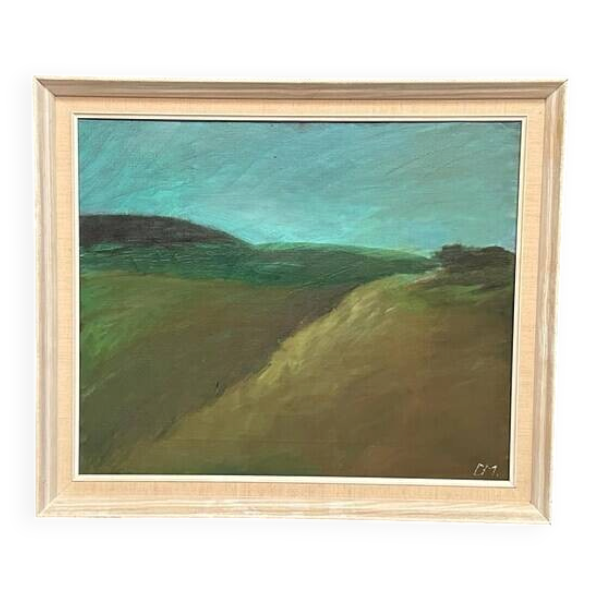 Huile sur toile originale suédoise – "Paysage" par Dina Mortensen – Signé DM – Vintage et encadré – 53 × 45,5 cm (20,9" × 17,9")