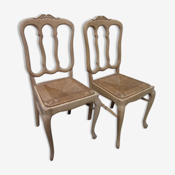 2 chaises chêne style Louis XV paillés aérogommés