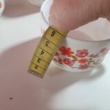 set of 6 vintage Arcopal Scania mugs with small orange liberty flowers from the 70s