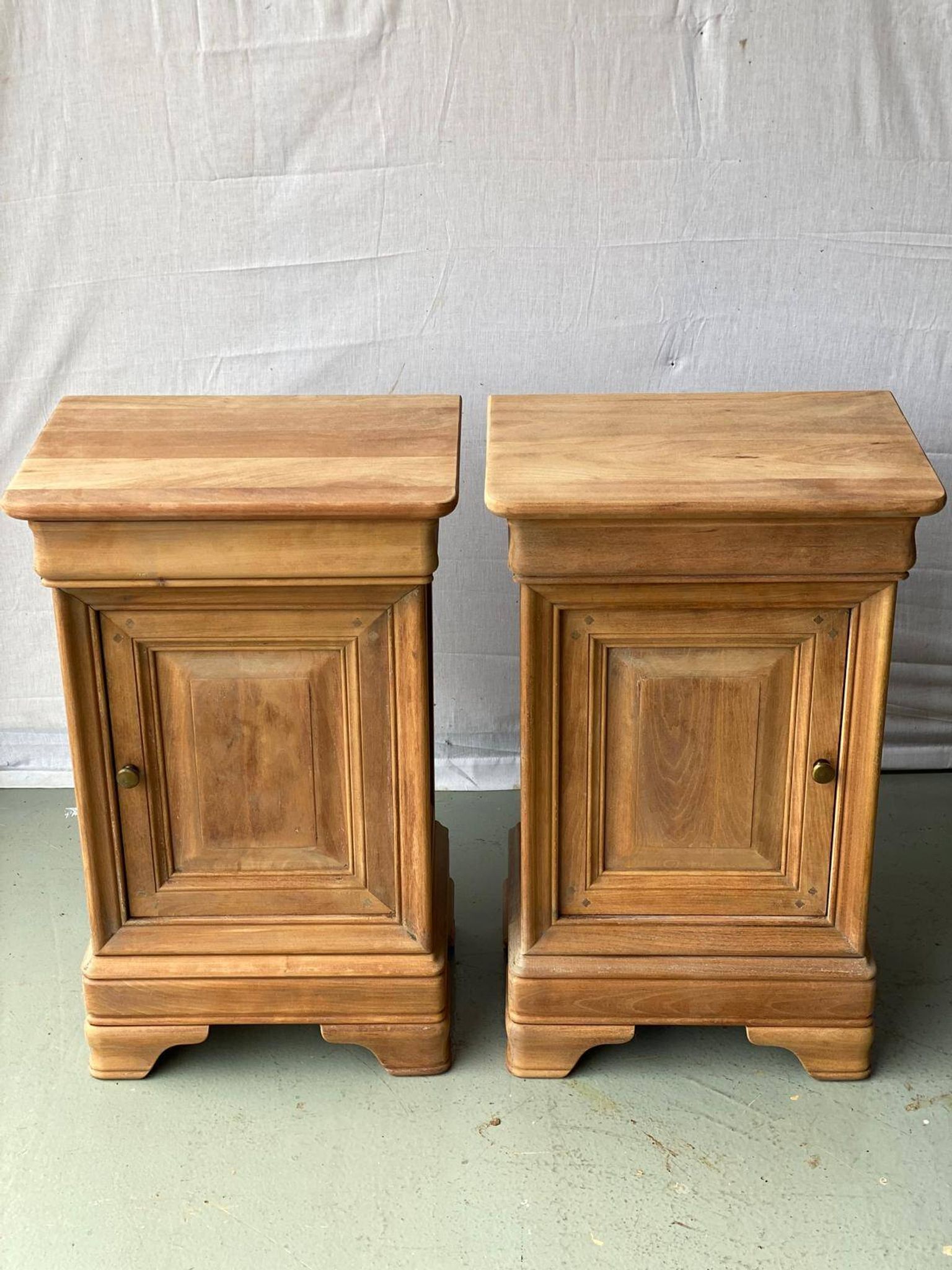 Pair of bedside tables renovated in solid raw cherry wood
