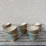Stoneware coffee service from Pornic with turquoise flower print, 1970s-80s