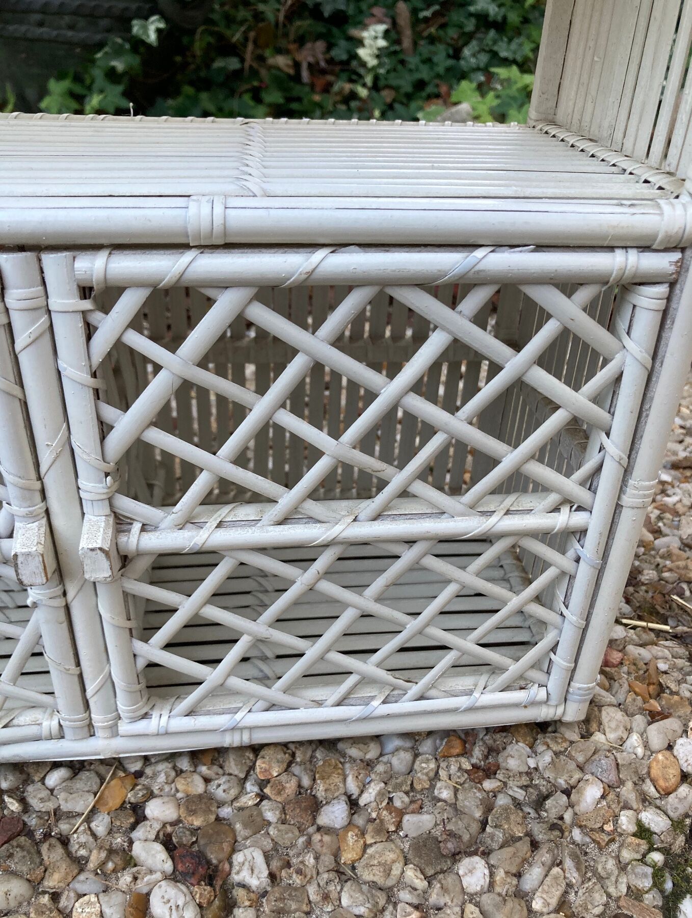 Vintage white rattan wall shelf