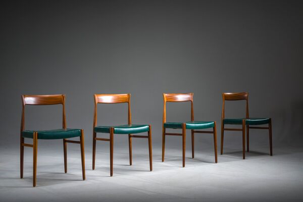 Chaises de salle à manger en similicuir vert botanique, années 1970, lot de 4