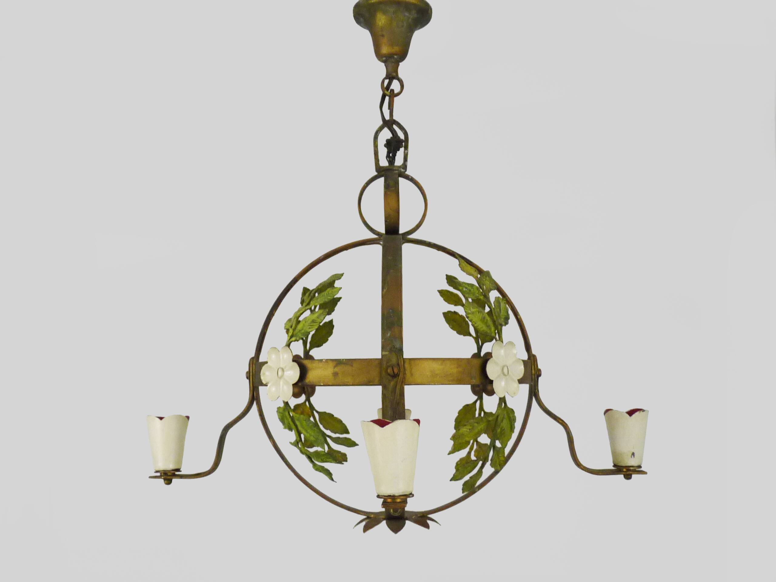 4-light ball-shaped chandelier with foliage. Italy. The 50's