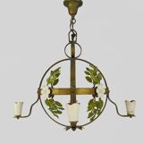 4-light ball-shaped chandelier with foliage. Italy. The 50's