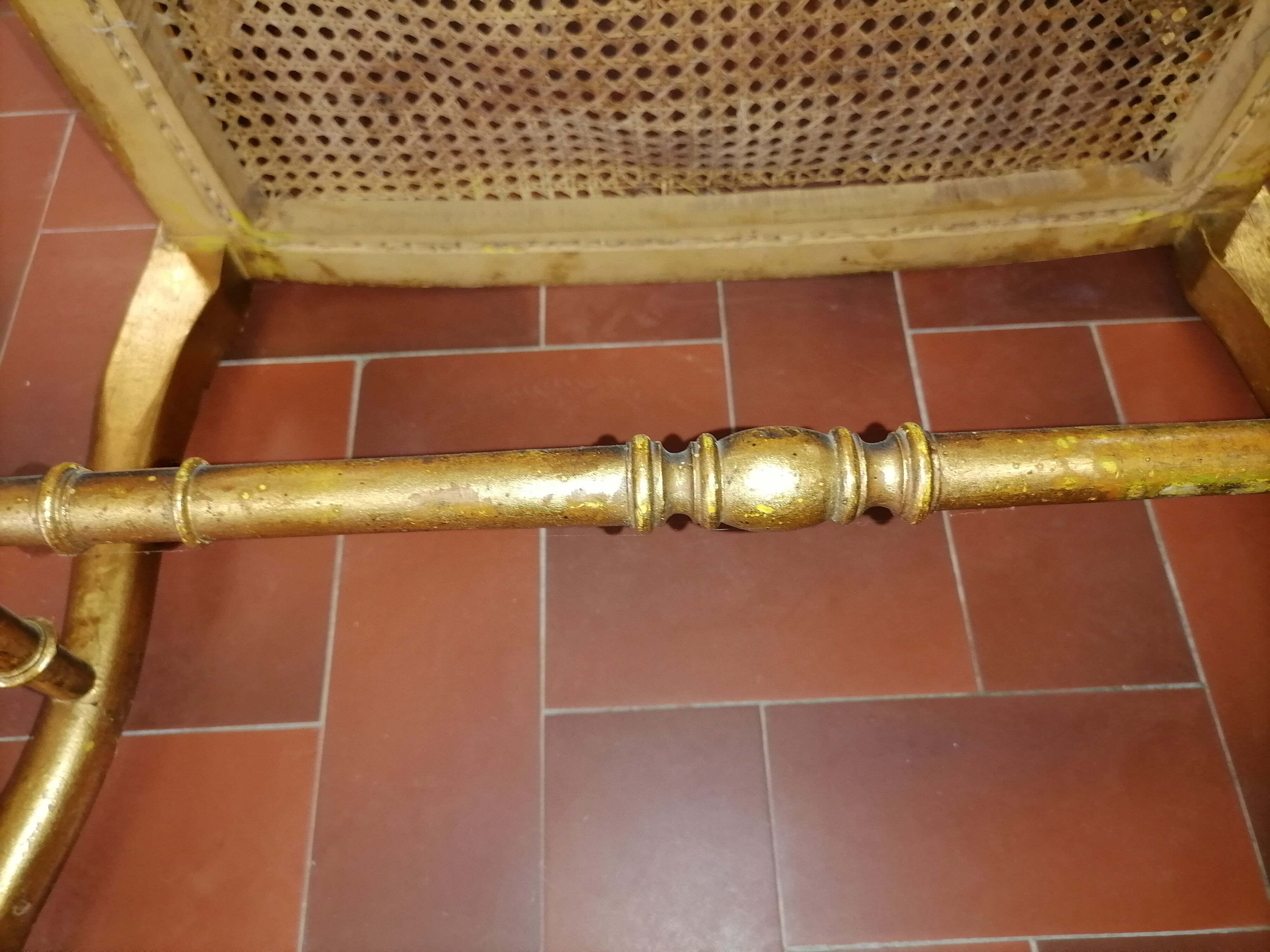 Gilded wood cane bench