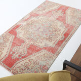 Red and beige wool turkish rug 198x112cm