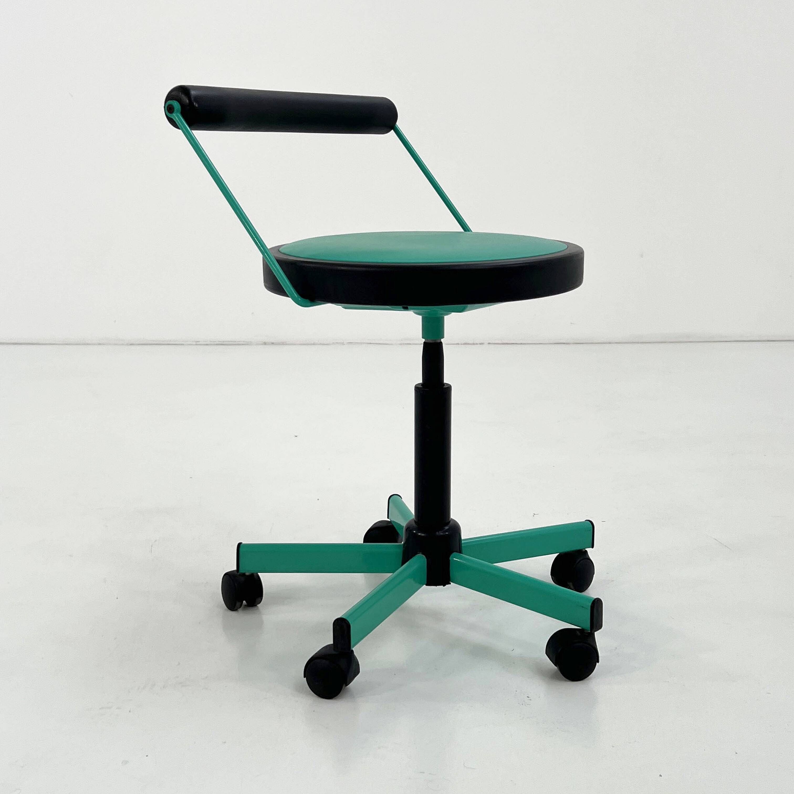 Turquoise adjustable office chair by Bieffeplast, 1980