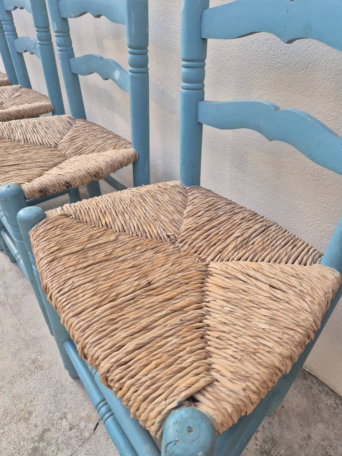 Set of 4 Provencal style straw chairs, old country house